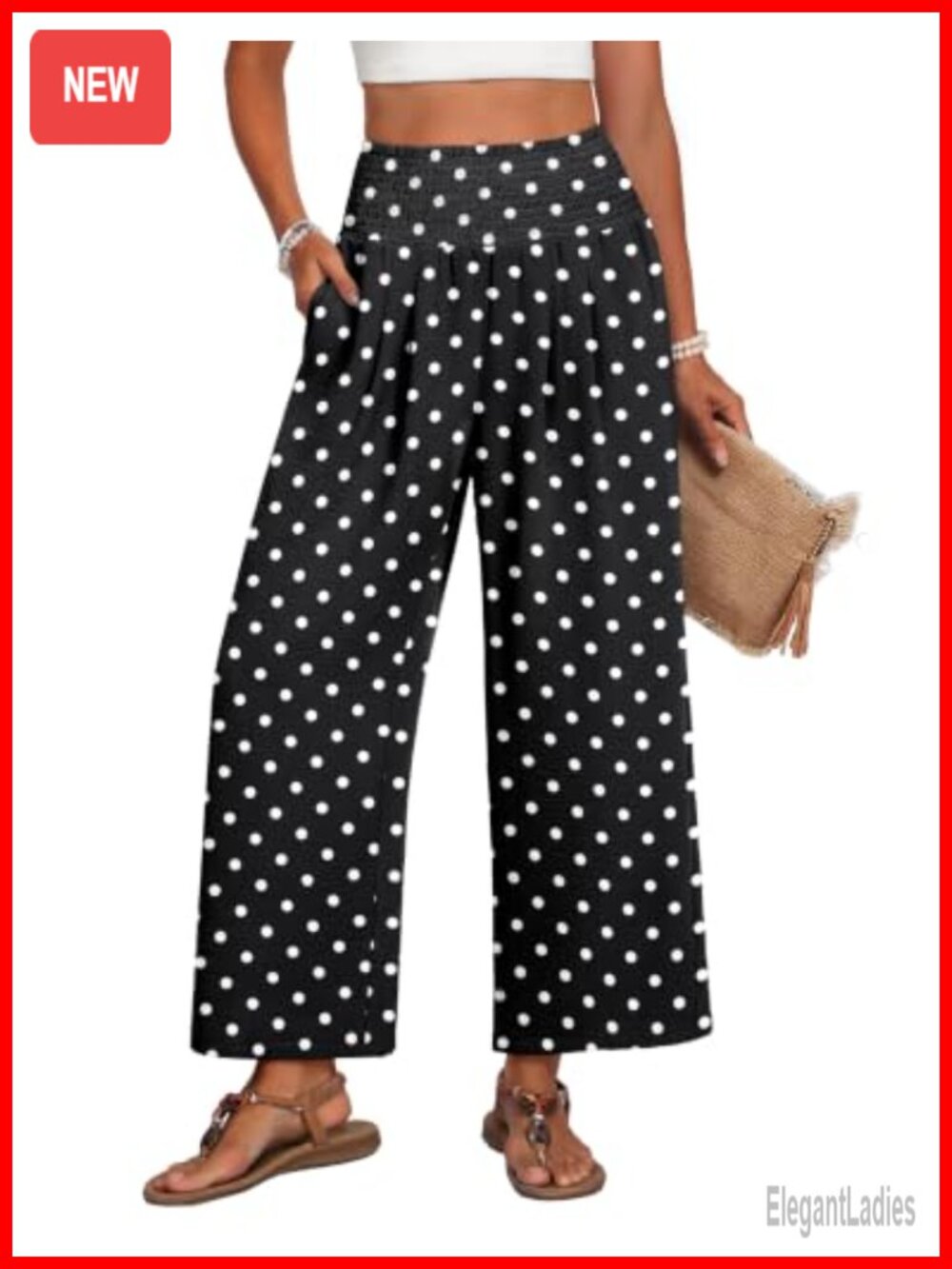 Wide Leg Palazzo Pants High Waisted Pleated Polka Dot Ankle Summer Trousers